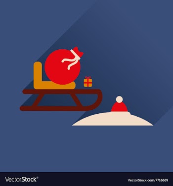 Flat icon with long shadow Santa sleigh vector image