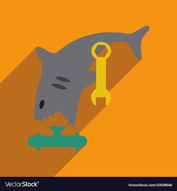 Flat icon with long shadow shark cartoon vector image