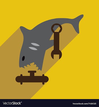 Flat icon with long shadow shark cartoon vector image