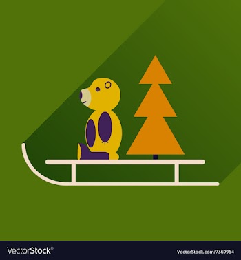 Flat icon with long shadow sled bear vector image