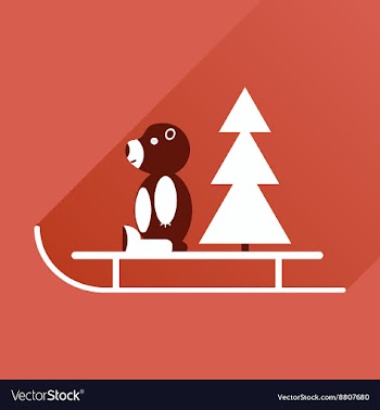 Flat icon with long shadow sled bear vector image