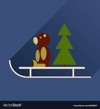 Flat icon with long shadow sled bear vector image