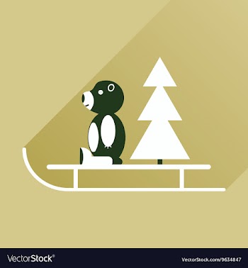 Flat icon with long shadow sled bear vector image