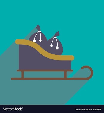 Flat icon with long shadow sleigh gifts vector image