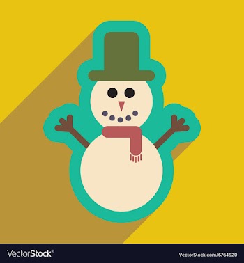 Flat icon with long shadow Snowman in hat vector image