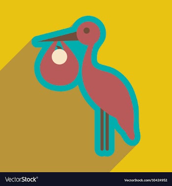 Flat icon with long shadow Stork and newborn baby vector image