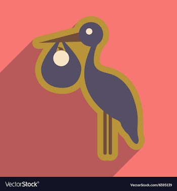 Flat icon with long shadow Stork and newborn baby vector image