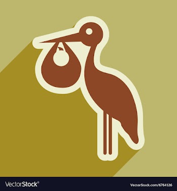 Flat icon with long shadow Stork and newborn baby vector image