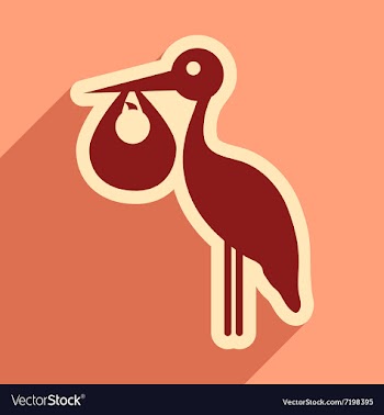 Flat icon with long shadow Stork and newborn baby vector image