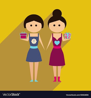 Flat icon with long shadow Two girls gifts vector image