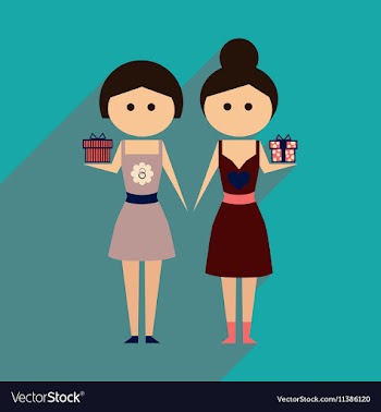 Flat icon with long shadow Two girls gifts vector image