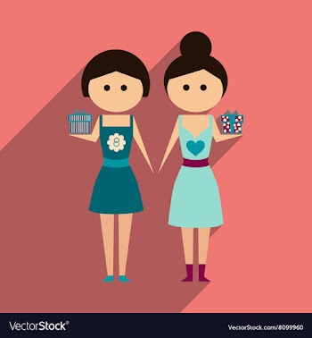 Flat icon with long shadow Two girls gifts vector image