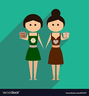 Flat icon with long shadow Two girls gifts vector image