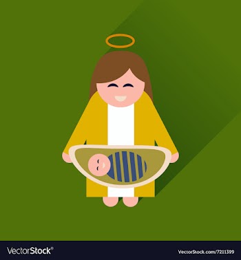 Flat icon with long shadow Virgin Mary and Jesus vector image