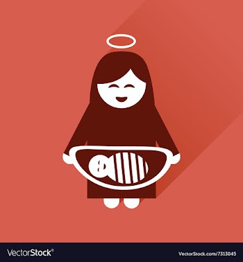 Flat icon with long shadow Virgin Mary and Jesus vector image