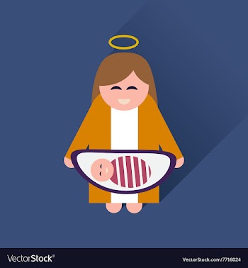 Flat icon with long shadow Virgin Mary and Jesus vector image