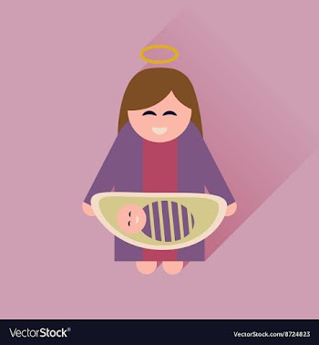 Flat icon with long shadow Virgin Mary and Jesus vector image