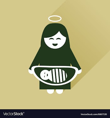 Flat icon with long shadow Virgin Mary and Jesus vector image