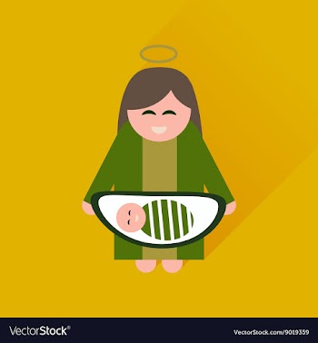 Flat icon with long shadow Virgin Mary and Jesus vector image