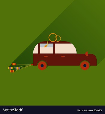 Flat icon with long shadow wedding car vector image