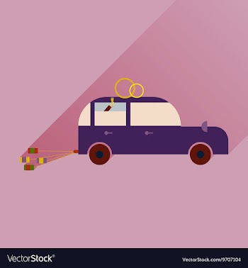 Flat icon with long shadow wedding car vector image