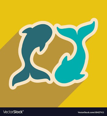 Flat icon with long shadow whales couple vector image