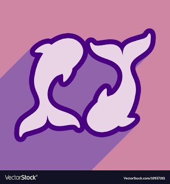 Flat icon with long shadow whales couple vector image