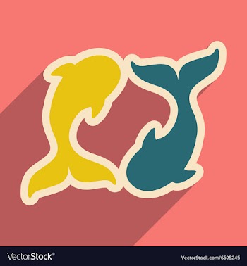 Flat icon with long shadow whales couple vector image
