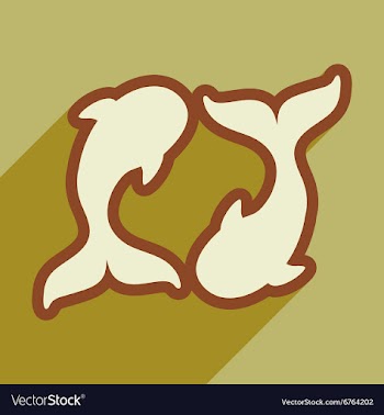 Flat icon with long shadow whales couple vector image