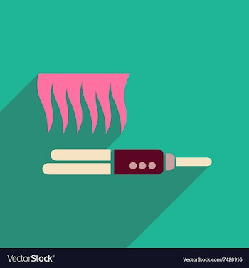 Flat icon with long shadow women hair straightener vector image