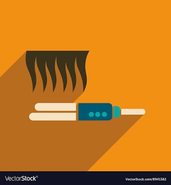 Flat icon with long shadow women hair straightener vector image