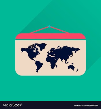 Flat icon with long shadow World map vector image