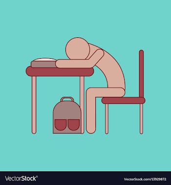 Flat icon with thin lines student sleeping at desk vector image
