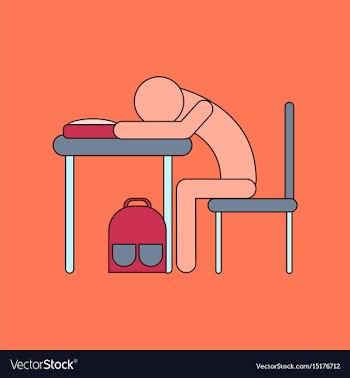 Flat icon with thin lines student sleeping at desk vector image