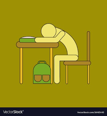 Flat icon with thin lines student sleeping at desk vector image