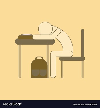Flat icon with thin lines student sleeping at desk vector image