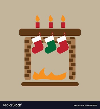 Flat iconon stylish background Christmas fireplace vector image