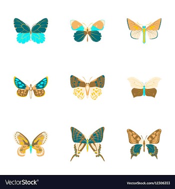 Flat icons big collection of colorful butterflies vector image