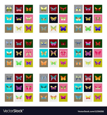 Flat icons big collection of colorful butterflies vector image