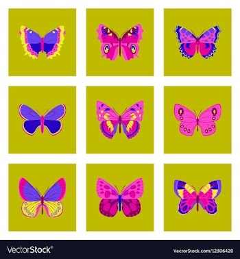 Flat icons big collection of colorful butterflies vector image