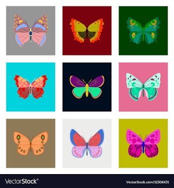 Flat icons big collection of colorful butterflies vector image