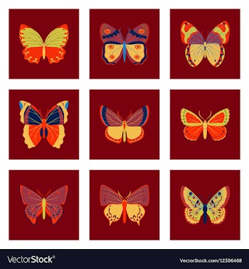 Flat icons big collection of colorful butterflies vector image