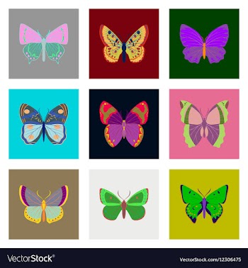 Flat icons big collection of colorful butterflies vector image