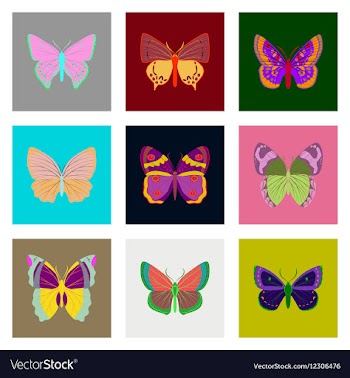 Flat icons big collection of colorful butterflies vector image
