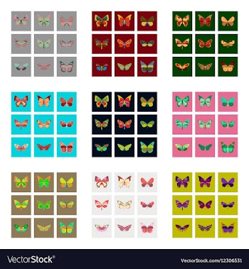 Flat icons big collection of colorful butterflies vector image