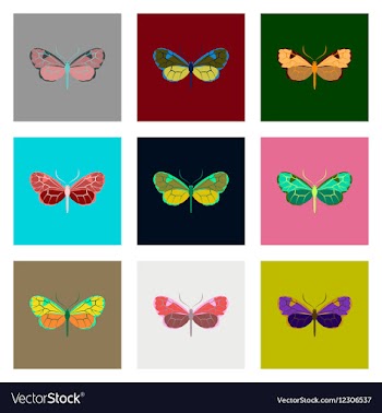 Flat icons big collection of colorful butterflies vector image