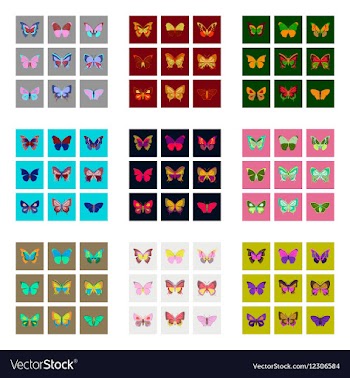 Flat icons big collection of colorful butterflies vector image