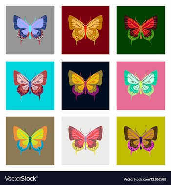 Flat icons big collection of colorful butterflies vector image