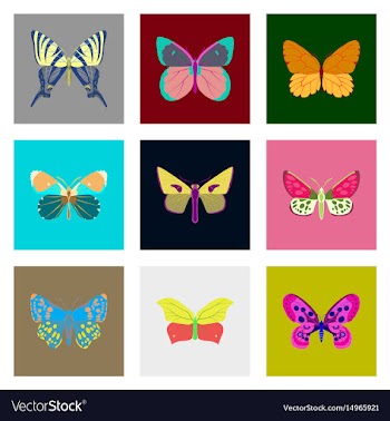 Flat icons big collection of colorful butterflies vector image