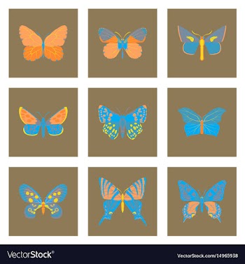 Flat icons big collection of colorful butterflies vector image